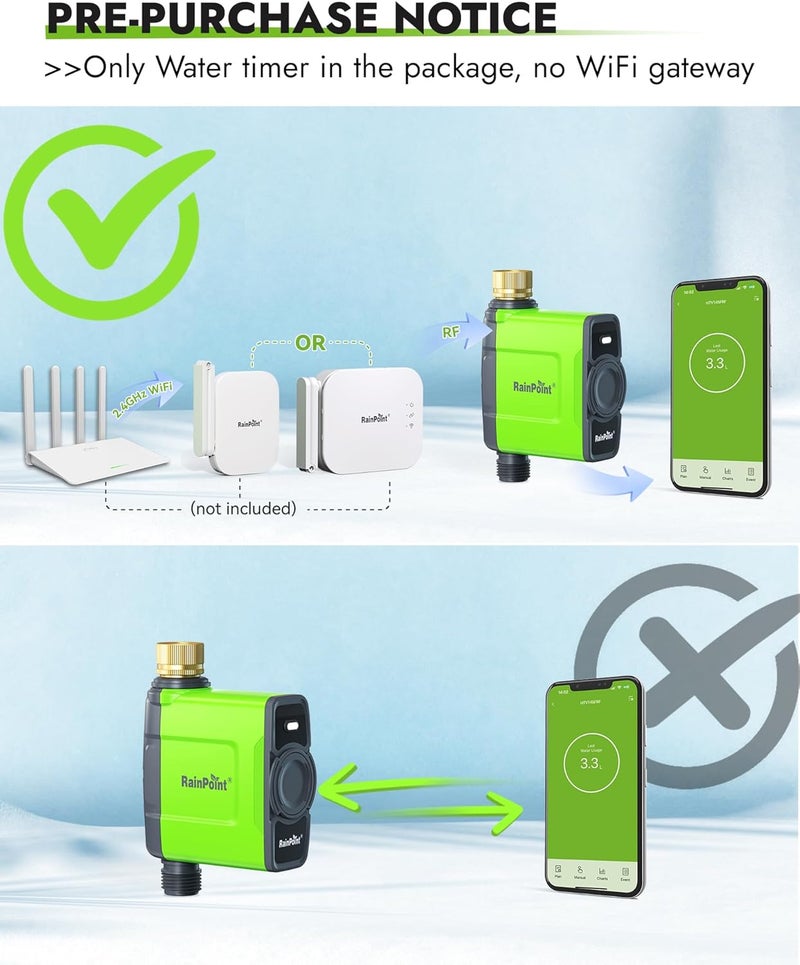 RAINPOINT WiFi Water Timer for Garden Hose, WiFi Sprinkler Controller, Smart Hose Timer Valve, Automatic Drip Irrigation System/Rain Delay for Garden/Lawn/Yard (Brass Inlet, No Gateway) - Image 1